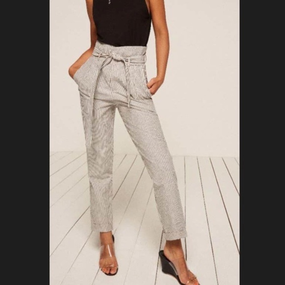Reformation fischer stripe paper bag pant